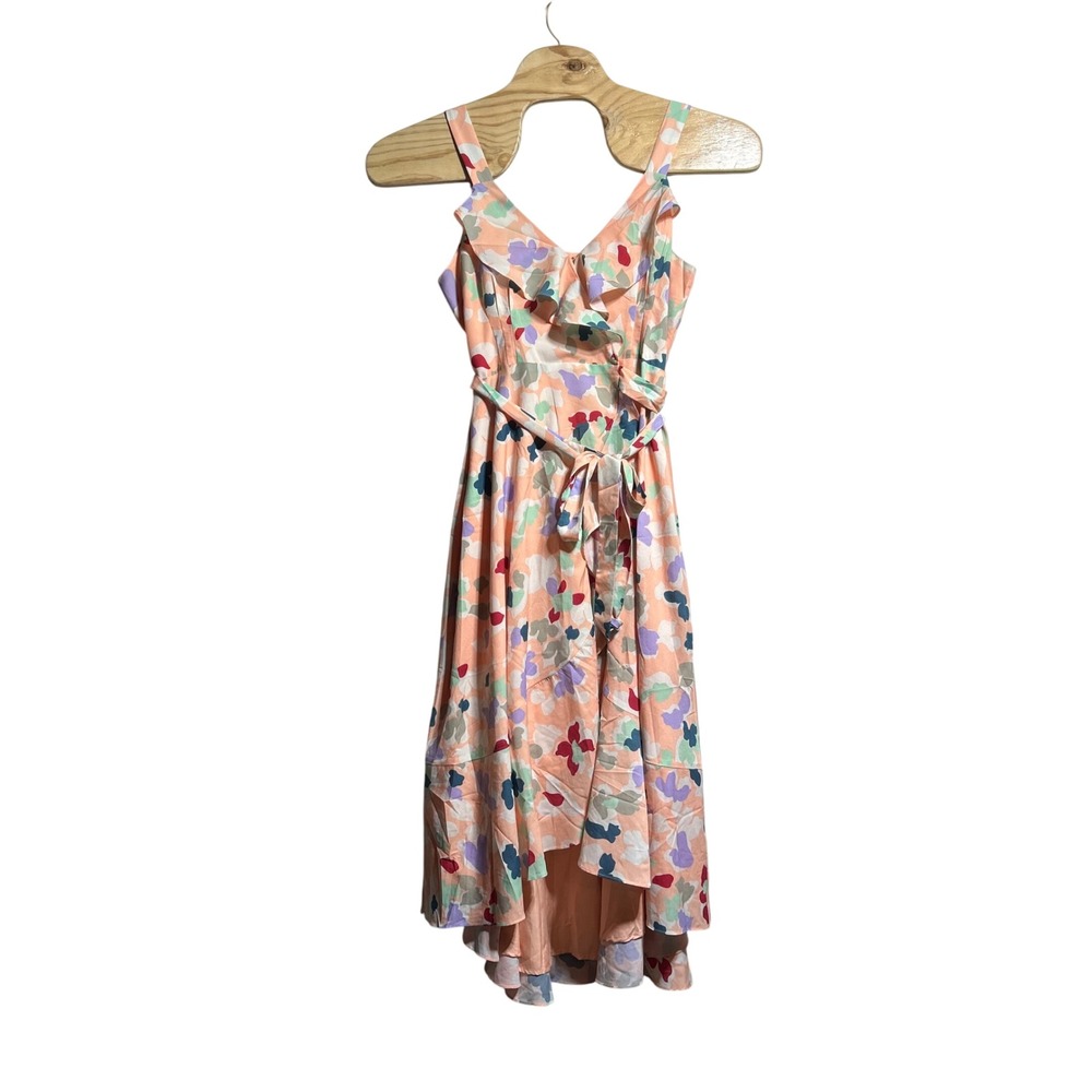 Hutch Floral Ruffle High Low‎ Midi Dress Peach Wrap Petal Print Womens Large